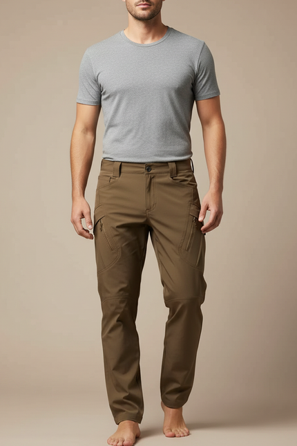 Pantalon Beige Tactique Homme Cargo Multi-poches Décontracté - Kaki Polyester