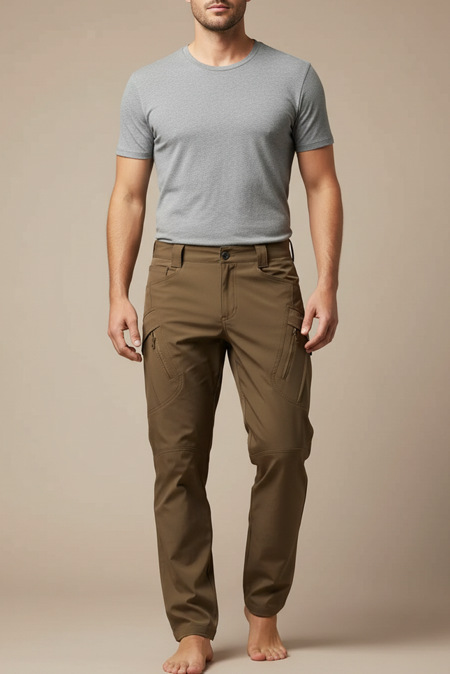 Pantalon Beige Tactique Homme Cargo Multi-poches Décontracté - Kaki Polyester
