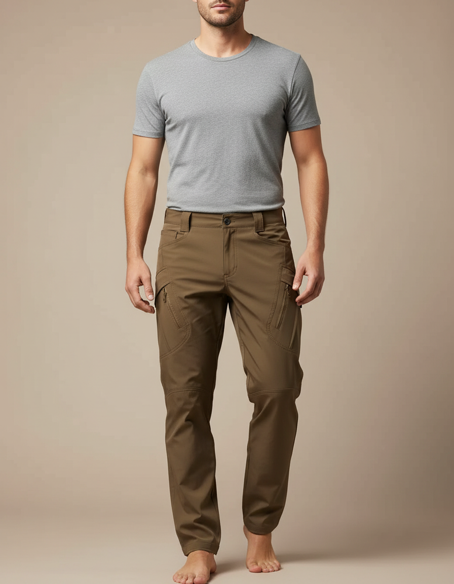 Pantalon Beige Tactique Homme Cargo Multi-poches Décontracté - Kaki Polyester
