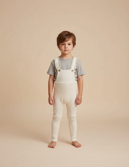 Pantalon Beige Côtelé Tricoté Salopette Bébé Enfant - Maille
