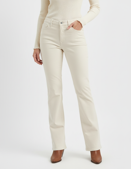 Pantalon Beige Droit Taille Haute Stretch Femme - Jean
