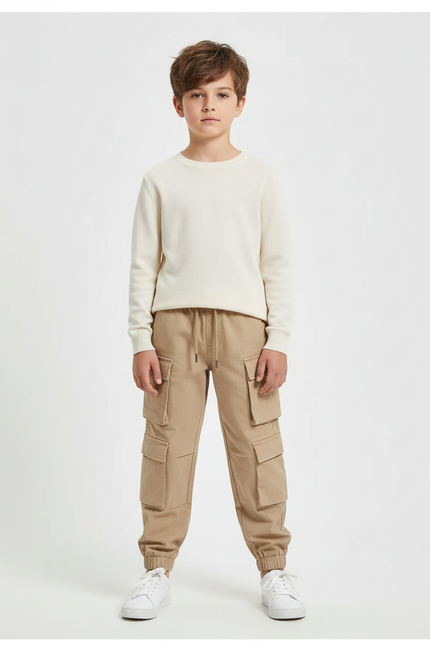 Pantalon Beige Cargo Coton Décontracté Multipoches Enfant