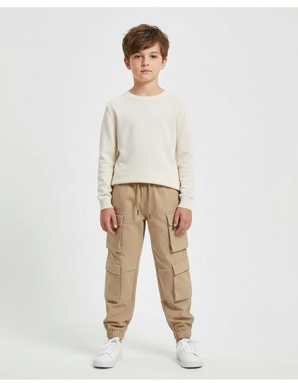 Pantalon Beige Cargo Coton Décontracté Multipoches Enfant