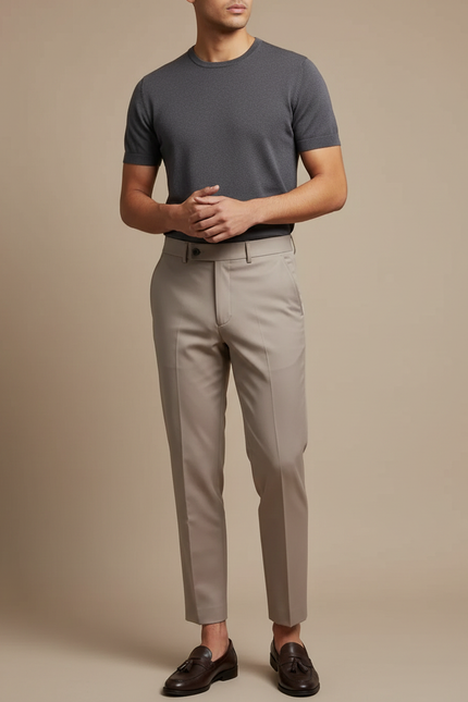 Pantalon Beige Homme Slim Élégant Business Décontracté - Gabardine