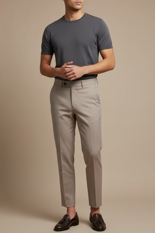 Pantalon Beige Homme Slim Élégant Business Décontracté - Gabardine