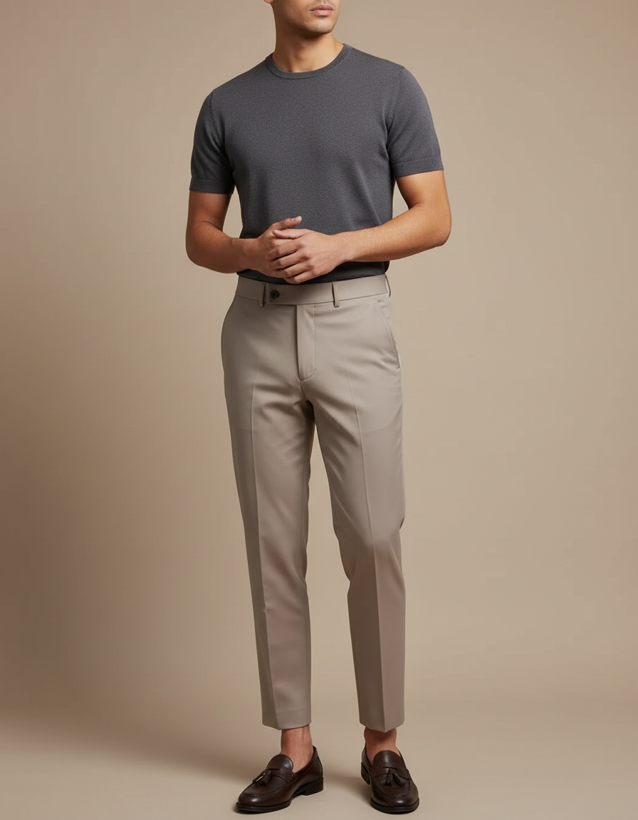 Pantalon Beige Homme Slim Élégant Business Décontracté - Gabardine