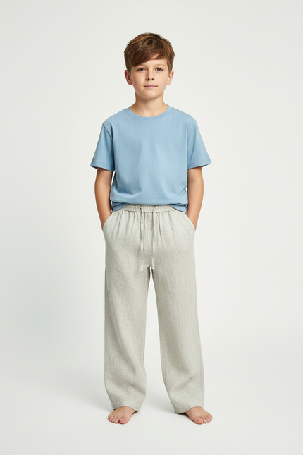 Pantalon Beige Lin Ample Décontracté Garçon