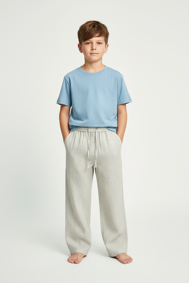 Pantalon Beige Lin Ample Décontracté Garçon