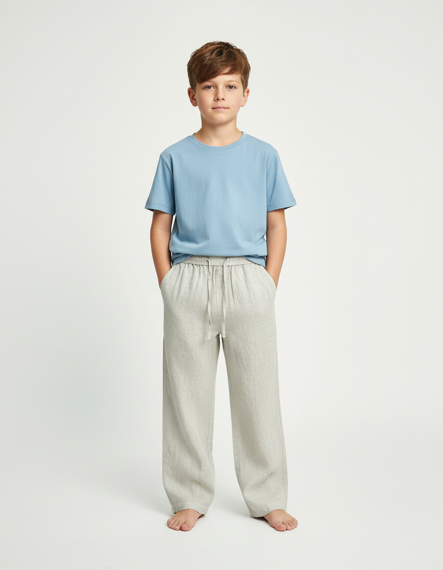 Pantalon Beige Lin Ample Décontracté Garçon