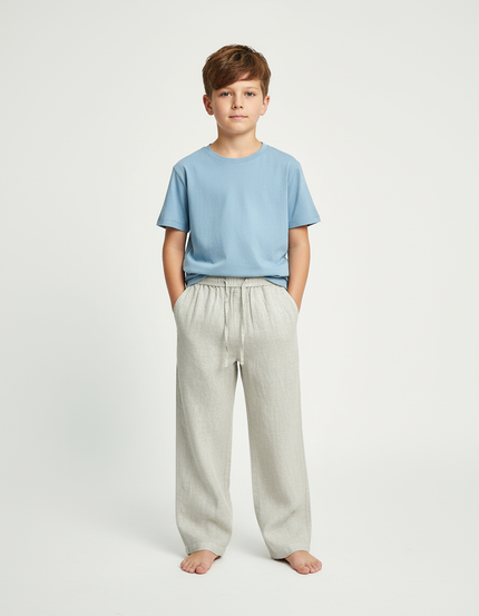 Pantalon Beige Lin Ample Décontracté Garçon