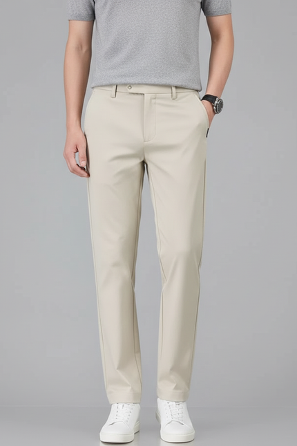 Pantalon Beige Stretch Coton Slim Élégant Homme