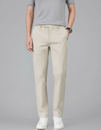 Pantalon Beige Stretch Coton Slim Élégant Homme