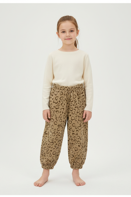 Pantalon Beige Harem Ample Motif Cœur Enfant - Molleton