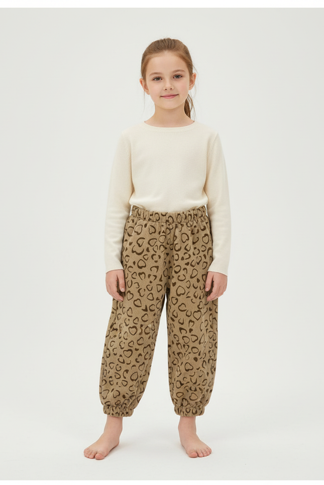 Pantalon Beige Harem Ample Motif Cœur Enfant - Molleton