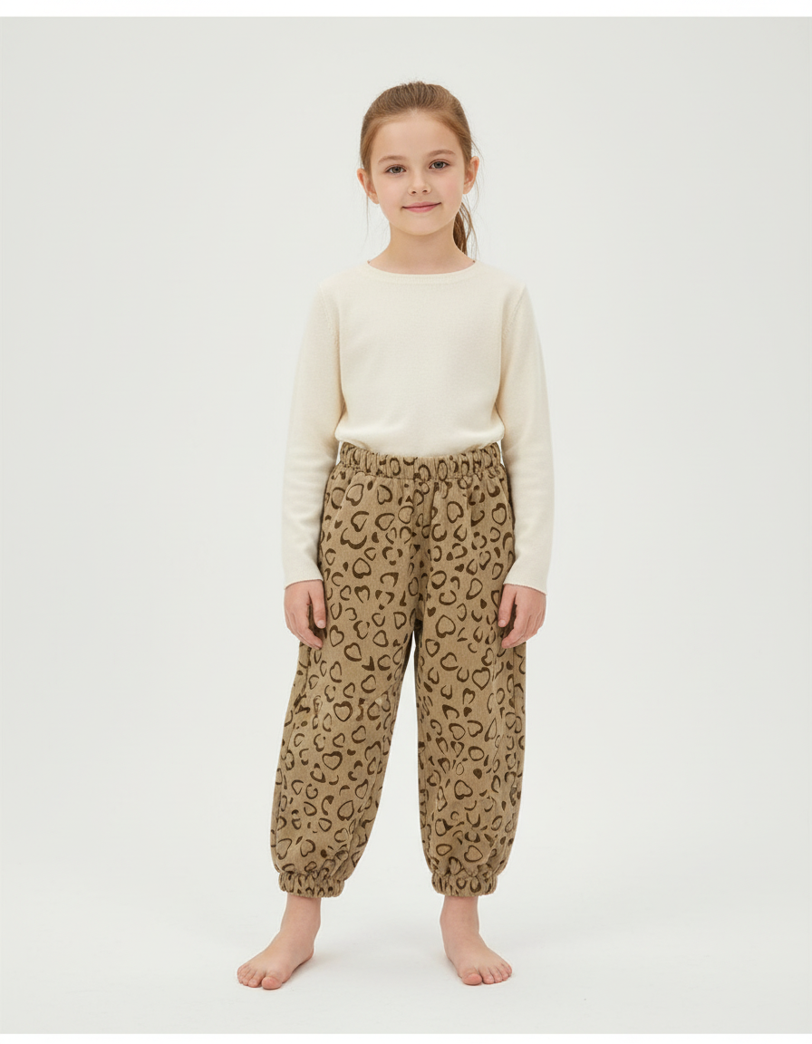 Pantalon Beige Harem Ample Motif Cœur Enfant - Molleton