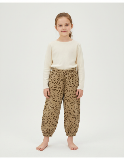 Pantalon Beige Harem Ample Motif Cœur Enfant - Molleton