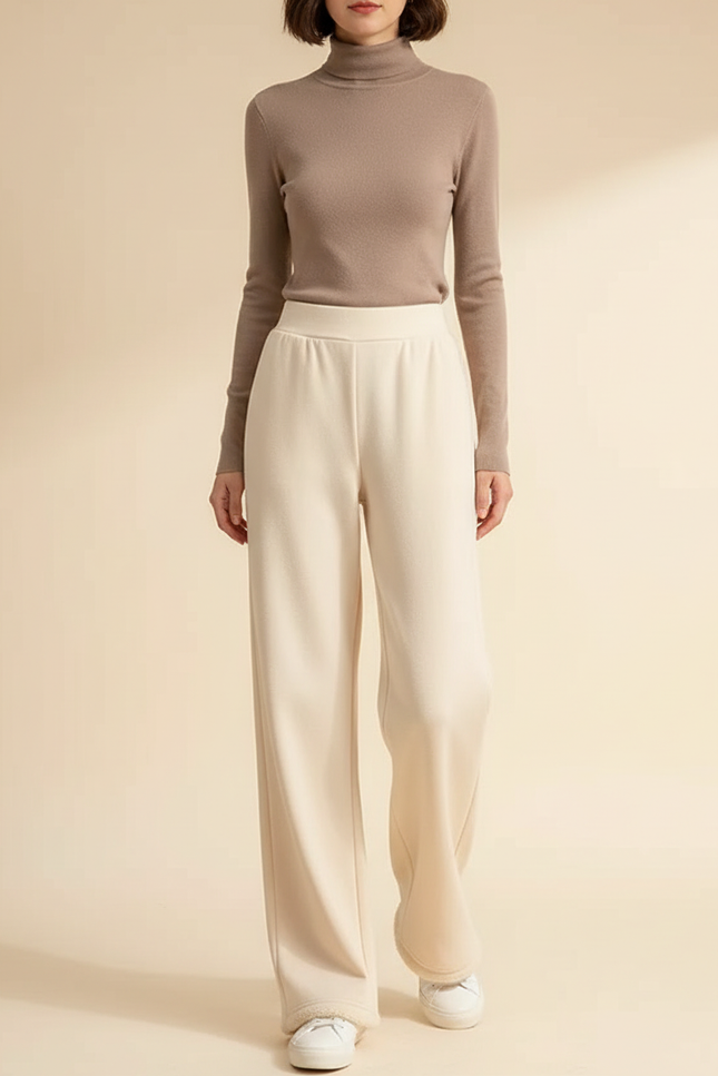 Pantalon Beige Velours Côtelé Ample Décontracté Femme - Molleton
