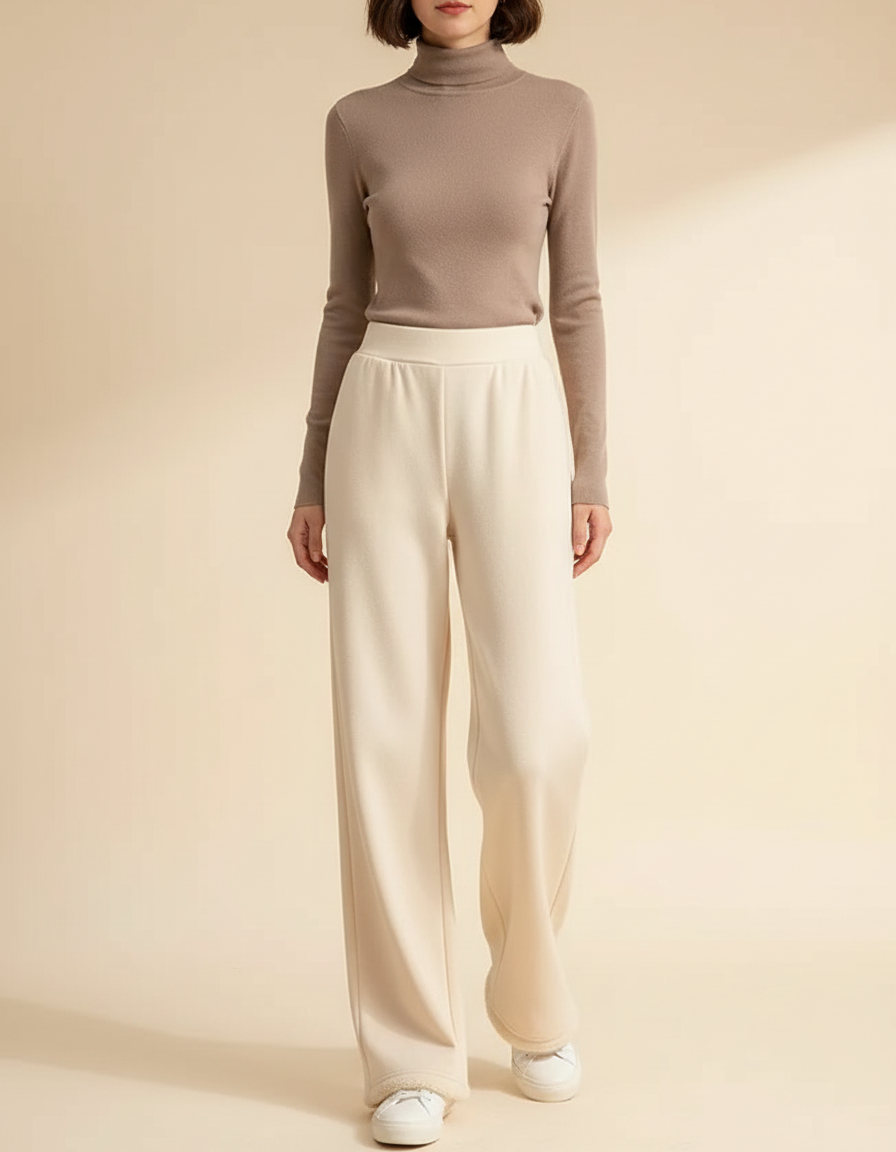 Pantalon Beige Velours Côtelé Ample Décontracté Femme - Molleton