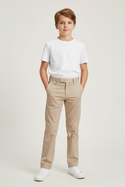 Pantalon Beige Chino Coton Droit Classique Garçon - Gabardine