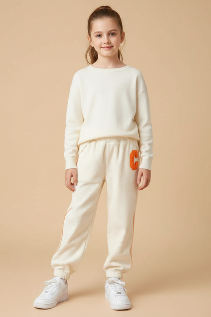 Pantalon Beige Côtelé Ample Décontracté Enfant - Cordé