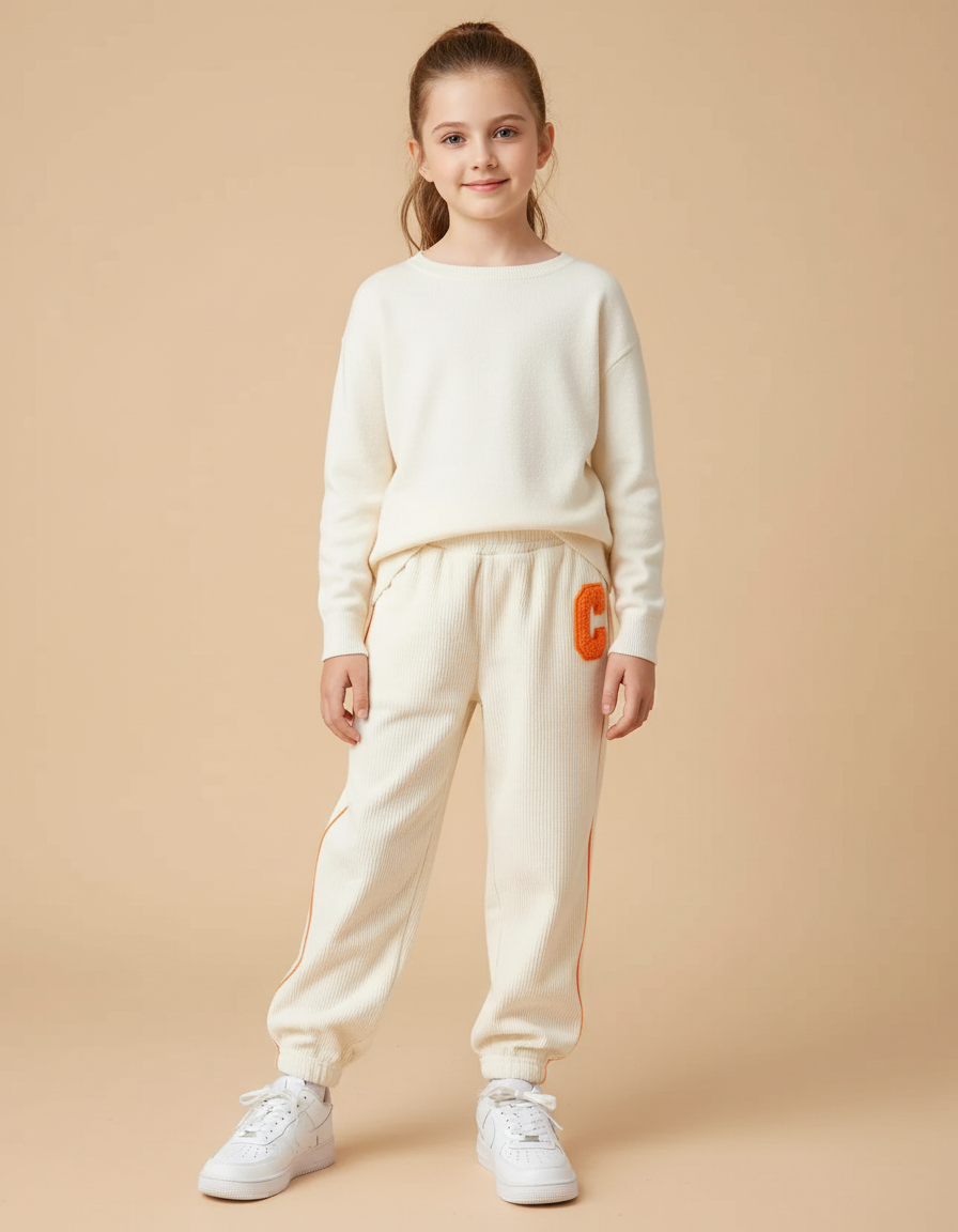 Pantalon Beige Côtelé Ample Décontracté Enfant - Cordé