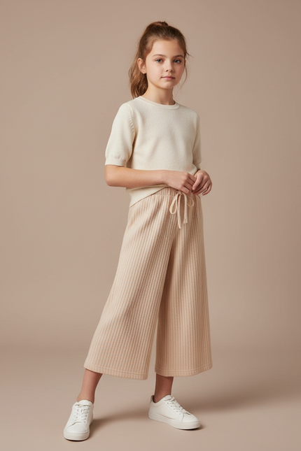 Pantalon Beige Côtelé Droit Ample Enfant Cordon - Cordé