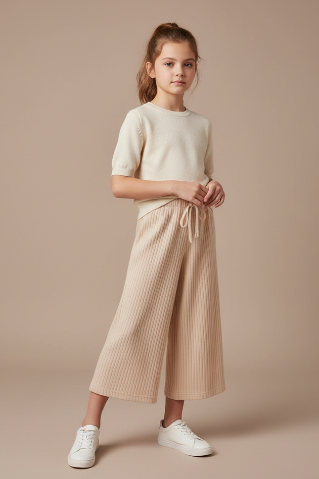 Pantalon Beige Côtelé Droit Ample Enfant Cordon - Cordé