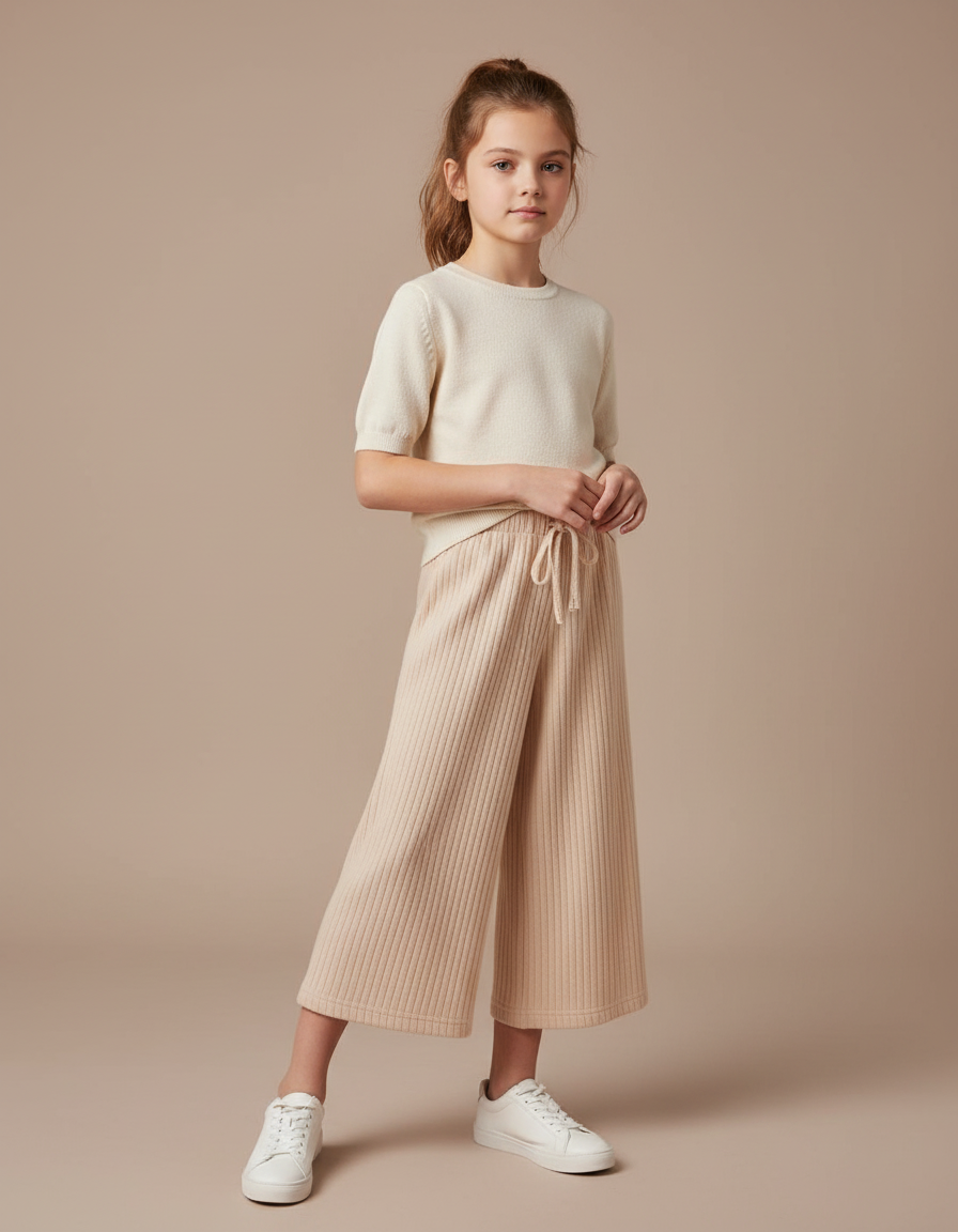 Pantalon Beige Côtelé Droit Ample Enfant Cordon - Cordé