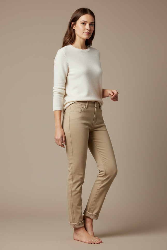 Pantalon Beige Droit Décontracté Femme - Gabardine