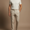 Pantalon Beige Élégant Plissé Droit Décontracté Homme - Lin