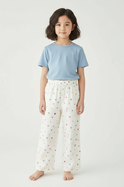 Pantalon Beige À Pois Colorés Enfant Ample Coton