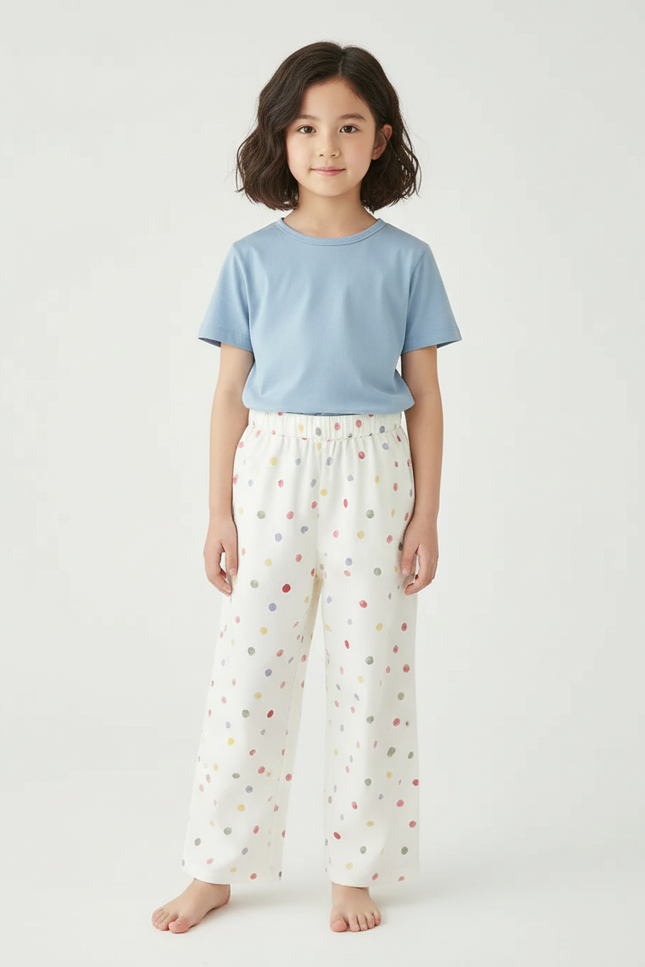 Pantalon Beige À Pois Colorés Enfant Ample Coton