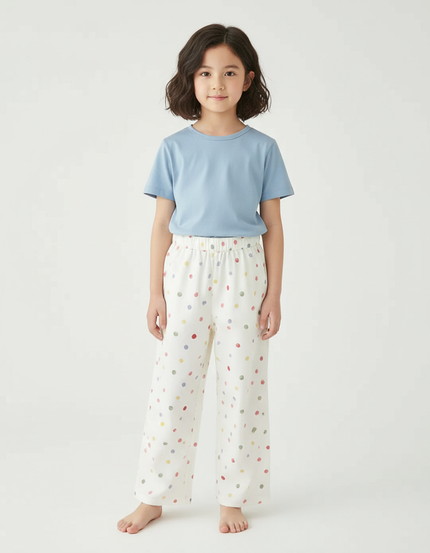 Pantalon Beige À Pois Colorés Enfant Ample Coton