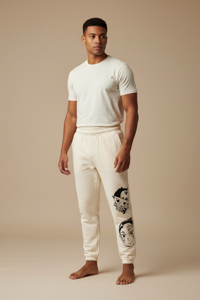 Pantalon Beige Coton Imprimé Décontracté Homme Sport - Molleton