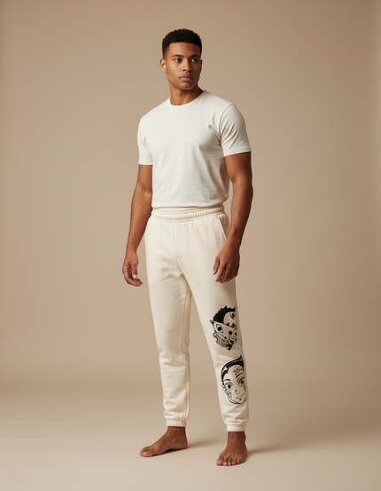 Pantalon Beige Coton Imprimé Décontracté Homme Sport - Molleton