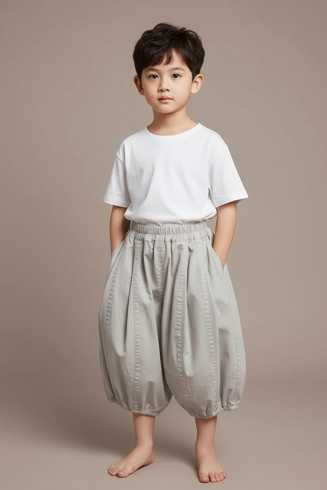Pantalon Beige Coton Ample Sarouel Garçon - Gris