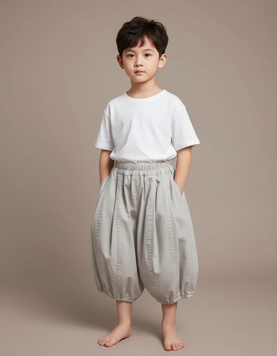 Pantalon Beige Coton Ample Sarouel Garçon - Gris