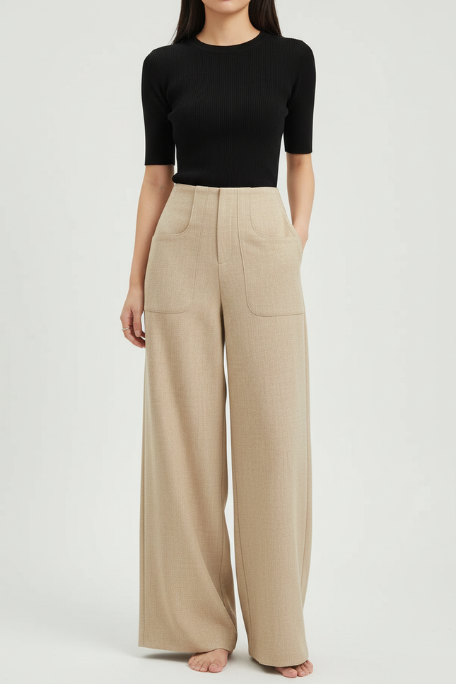 Pantalon Beige Avec Poche - Laine
