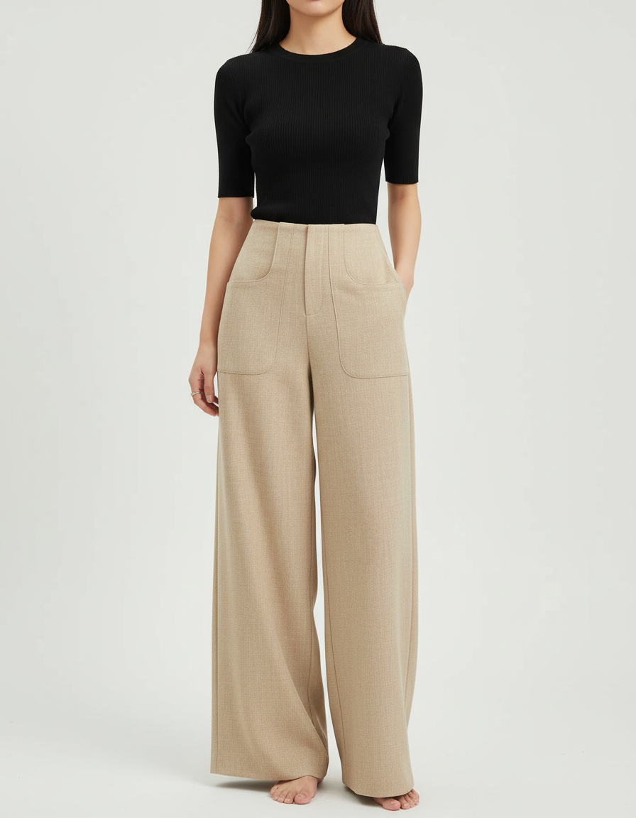 Pantalon Beige Avec Poche - Laine