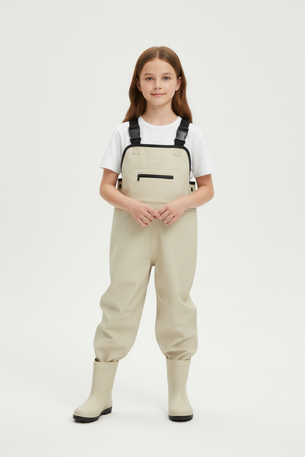 Pantalon Beige Imperméable Enfants Bretelles Bottes - Polyester