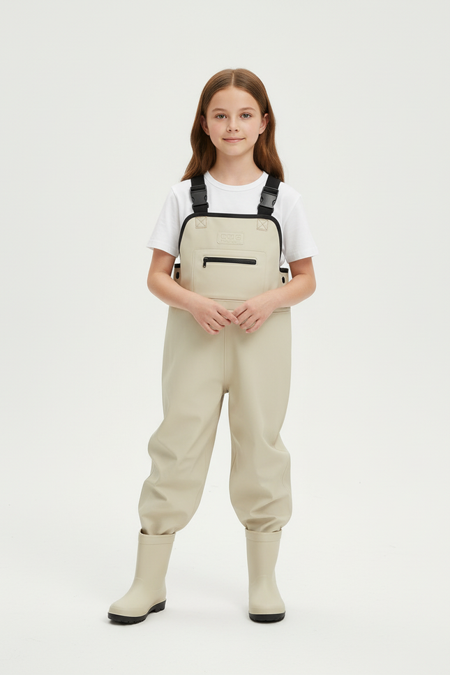 Pantalon Beige Imperméable Enfants Bretelles Bottes - Polyester