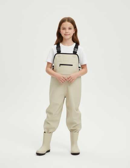 Pantalon Beige Imperméable Enfants Bretelles Bottes - Polyester