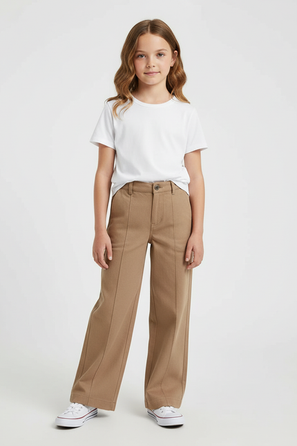 Pantalon Beige Droit Ample Décontracté Enfant - Toile