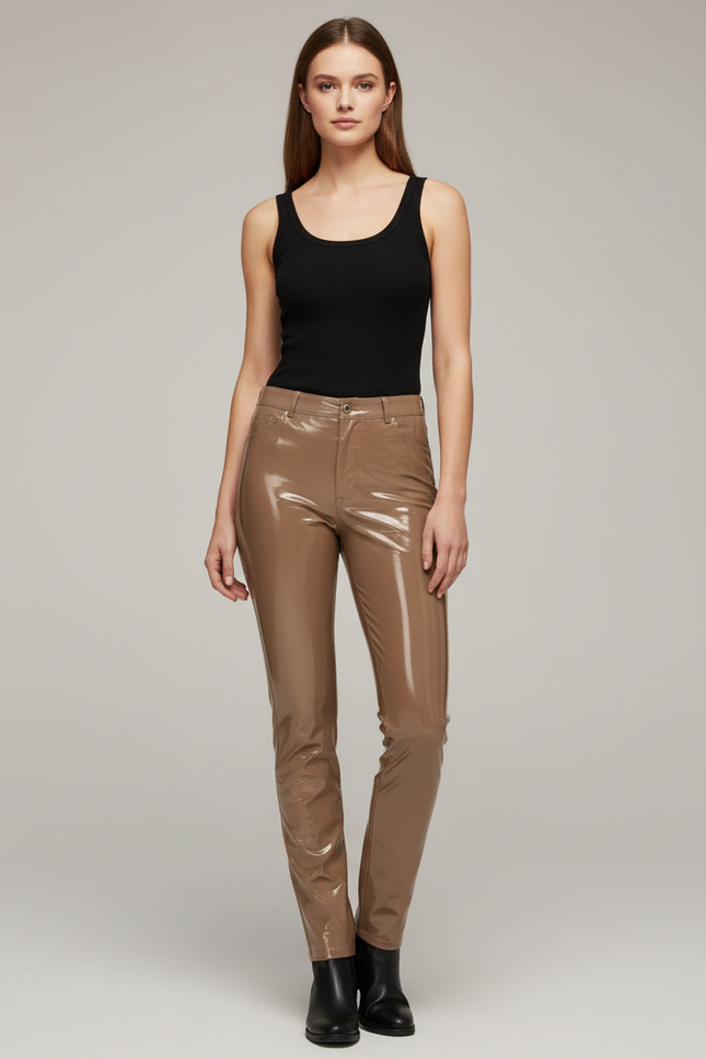 Pantalon Simili Beige Femme - Simili cuir