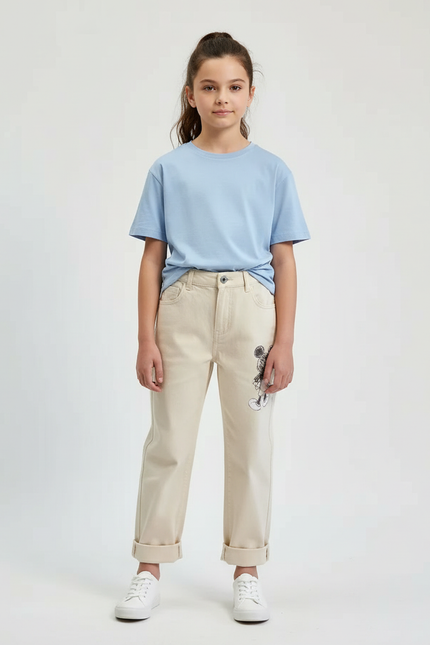 Pantalon Beige Coton Ample Mickey Enfant