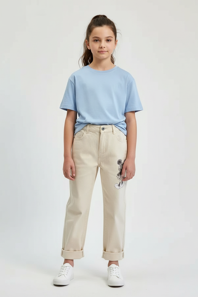 Pantalon Beige Coton Ample Mickey Enfant