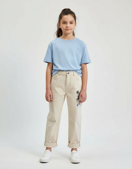 Pantalon Beige Coton Ample Mickey Enfant