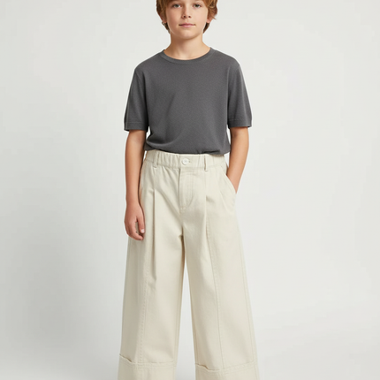 Pantalon Beige Ample Plissé Décontracté Enfant - Toile