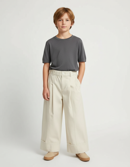 Pantalon Beige Ample Plissé Décontracté Enfant - Toile