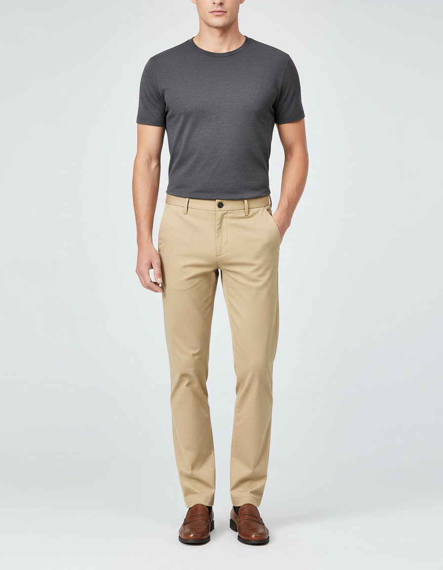 Pantalon Beige Homme Slim Extensible Chino Décontracté - Gabardine